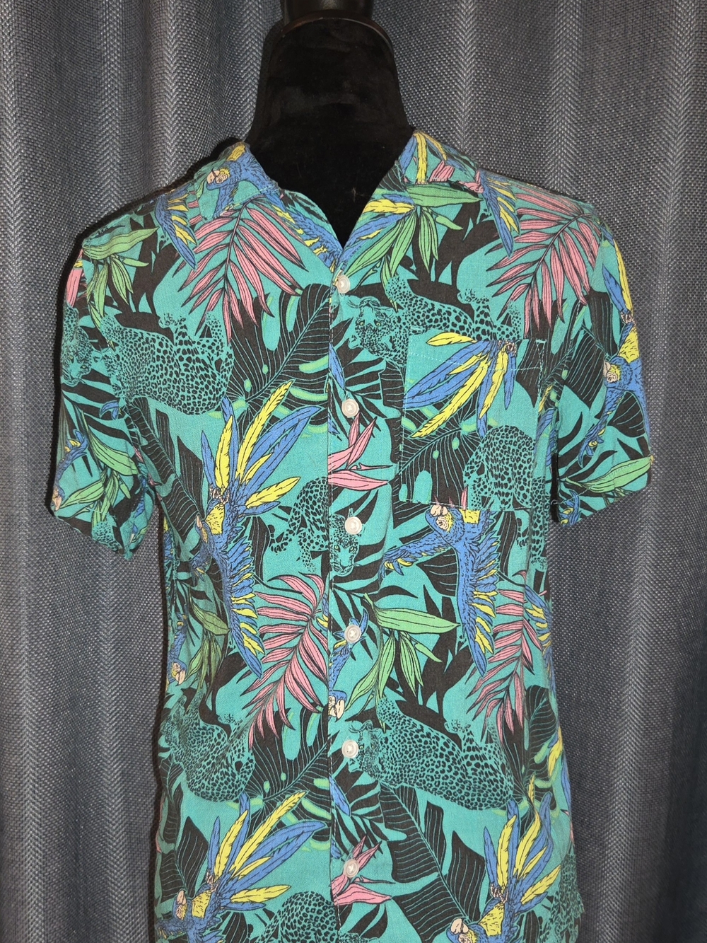 Cat & Jack Teal Tropical Short-Sleeve Button-Down Shirt